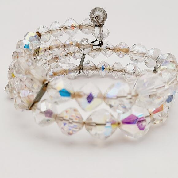 Vintage 1950s Clear Aurora Borealis Crystal Two Strand Bracelet – 6 3/4 Inches - Picture 8 of 13